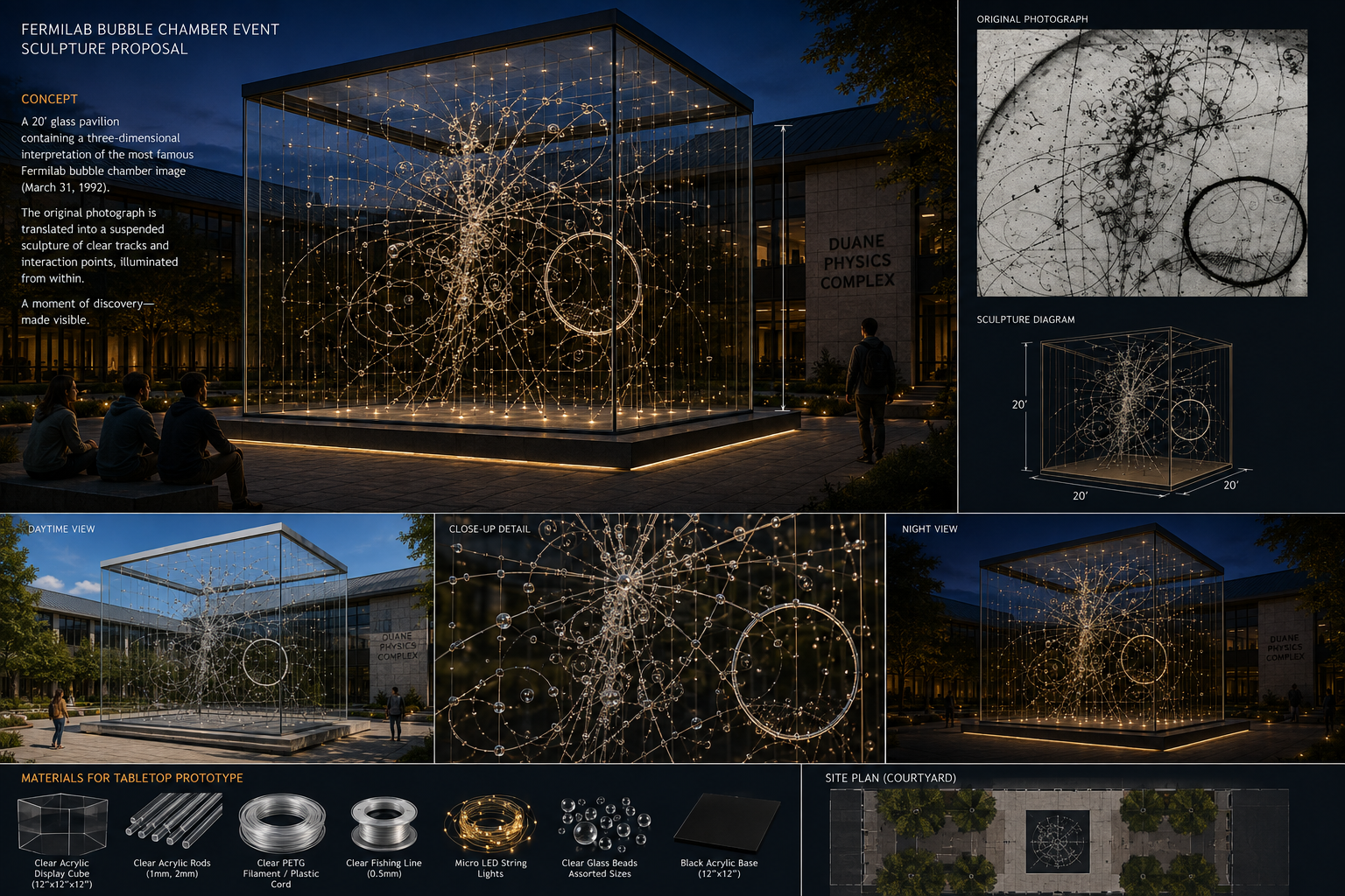 Particle-inspired installation in a courtyard